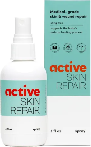 Active Skin Repair First Aid Healing Skin Spray - Natural & Non-Toxic with Hypochlorus Acid for Minor Cuts, Wounds, Scrapes, Rashes, Sunburns, & More, HSA/FSA Eligible, 3 oz