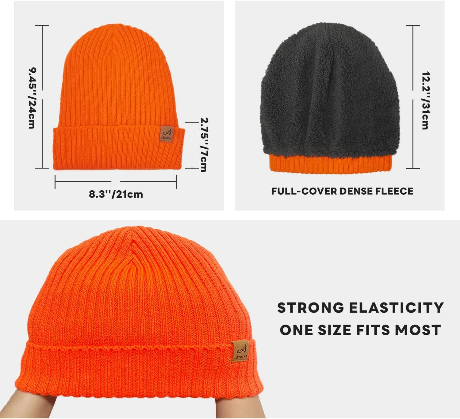 ACUSHLA Waterproof Windproof Cuff Beanie - Thick Fleece Lined Knit Winter Hat for Men & Women Warm Watch Cap for Cold Weather