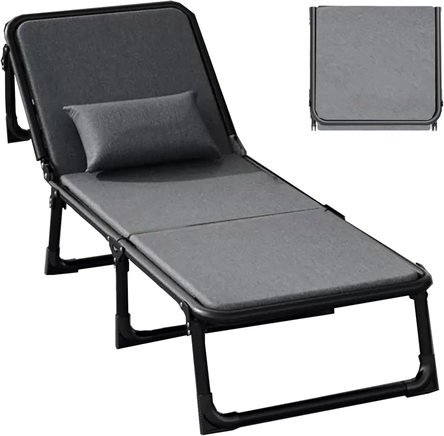 Adjustable Folding Bed with Mattress & Pillow - Heavy-Duty Metal Frame, 200kg Capacity, Portable Guest Bed for Home & Office, Gray, 180x56x30cm