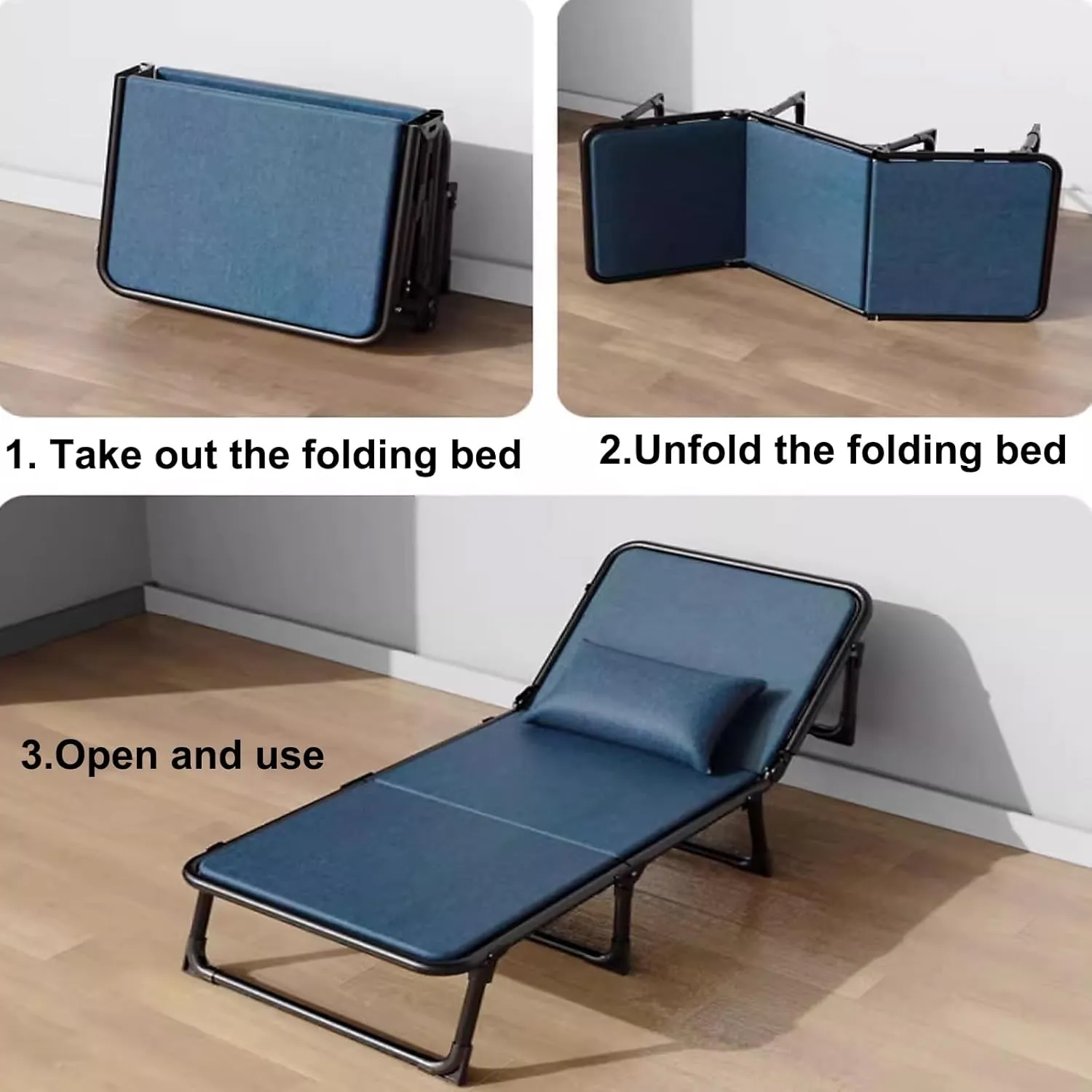 Adjustable Folding Bed with Mattress & Pillow - Heavy-Duty Metal Frame, 200kg Capacity, Portable Guest Bed for Home & Office, Gray, 180x56x30cm