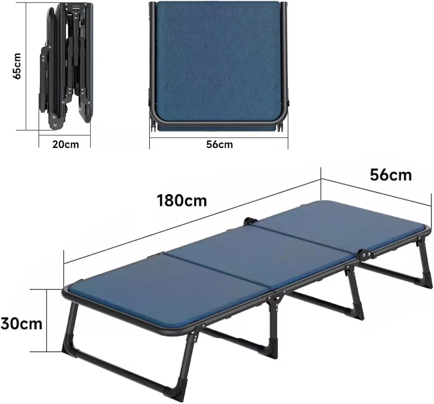 Adjustable Folding Bed with Mattress & Pillow - Heavy-Duty Metal Frame, 200kg Capacity, Portable Guest Bed for Home & Office, Gray, 180x56x30cm