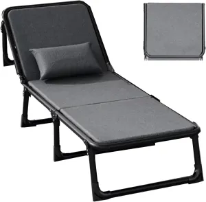 Adjustable Folding Bed with Mattress & Pillow - Heavy-Duty Metal Frame, 200kg Capacity, Portable Guest Bed for Home & Office, Gray, 180x56x30cm