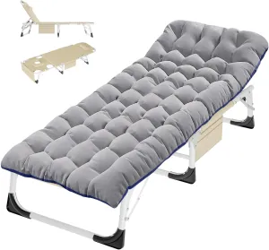 Adjustable Folding Camping Cot for Adults - Heavy Duty 1200D Oxford Bed with Mat & Face Arm Hole - Perfect for Beach, Pool, Lawn, Yard & Patio Outdoor Use