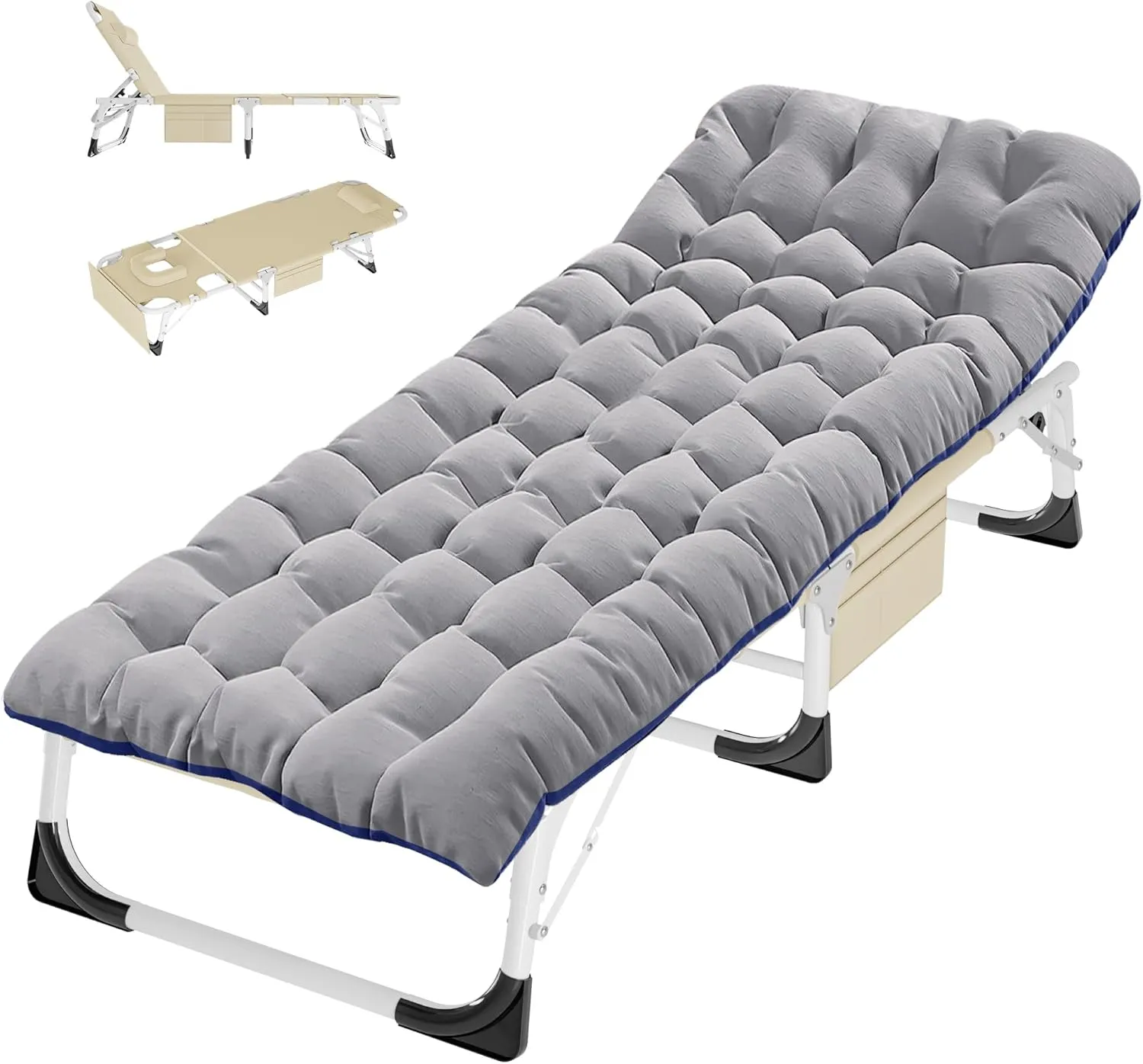 Adjustable Folding Camping Cot for Adults - Heavy Duty 1200D Oxford Bed with Mat & Face Arm Hole - Perfect for Beach, Pool, Lawn, Yard & Patio Outdoor Use
