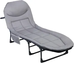 Adjustable Folding Camping Cot with Pillow & Thick Mattress - Supports Up to 440lbs - Portable Outdoor Chaise Lounge for Travel, Beach, and Office Use(B)