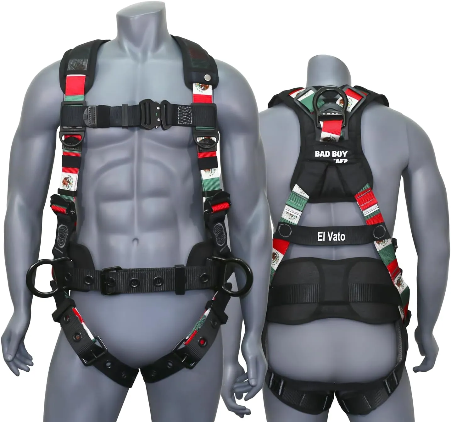 AFP Fall Protection Full-Body Premium Safety Harness, 8” Thick Support Belt, Aluminum D-Rings, Tongue Buckle (OSHA/ANSI PPE)
