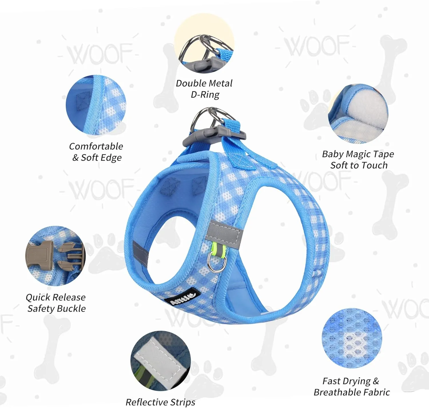AIITLE Easy Walk Dog Vest Harness and Leash Set, Pet Supply No Pull, Breathable Mesh, Reflective Stripes, Adjustable Escape Proof Pet Outdoor Harnesses for Medium Dogs Blue L