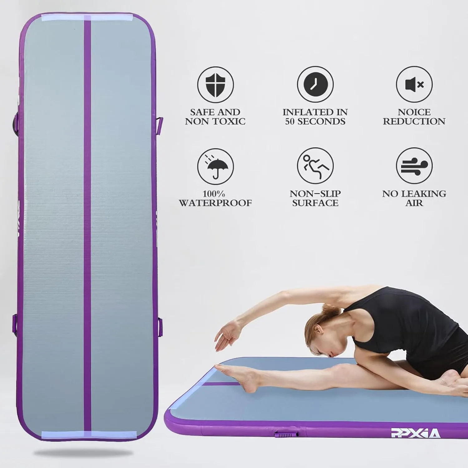 Air Tumble Track Mat 6.6ft 10ft 13ft 16ft 20ft Inflatable Gymnastics Tumbling Mat with Air Pump for Kids Adults, 4/8 inch Thick Gymnastic Mats for Home Use Gym Outdoor Cheerleading Training