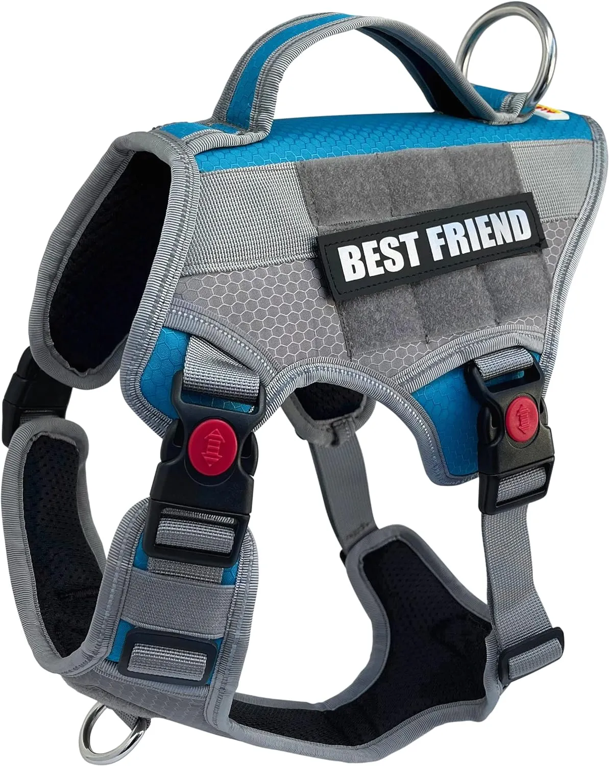 Albcorp Tactical Working Dog Vest Harness - No-Pull Service Dog Jacket with Reflective Hook & Loop Patches - Padded Handle, Buckles with Quick Release Buttons, Adjustable Straps - Blue, Medium