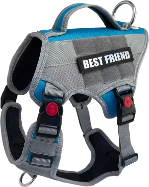 Albcorp Tactical Working Dog Vest Harness - No-Pull Service Dog Jacket with Reflective Hook & Loop Patches - Padded Handle, Buckles with Quick Release Buttons, Adjustable Straps - Blue, Medium