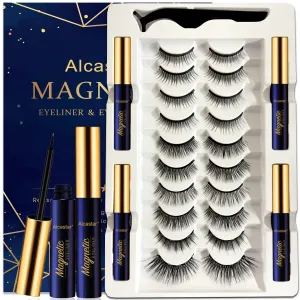 Alcastar Magnetic Eyelashes and Eyeliner Kit, Eyelashes Lashes Natural,Magnetic Eyelashes Natural Look,LongLasting, Waterproof,Reusable,