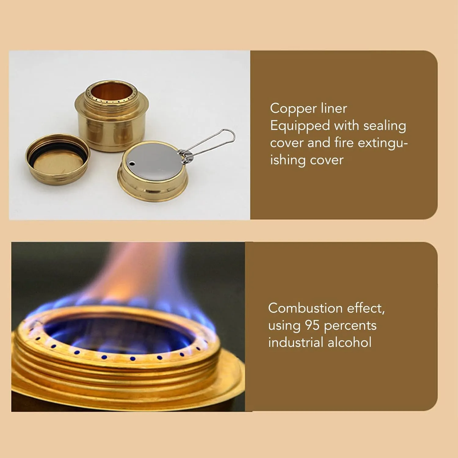 Alcohol Stove, Camping Stove with Stove Cover, Lightweight Brass Stove for Outdoor Camping Hiking Backpacking(gold)