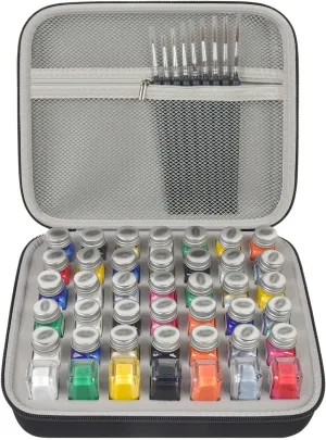 ALKOO Model Paint Storage Case Compatible with Testors Paint Set, 42PCS Paints Organizer Carrying Bag Holds Bottles with 9 Fine Detail Miniatures Brushes, Enamel Container (Grey)
