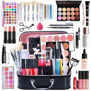 All-in-one Holiday Make up Gift Set | Makeup Kit for Women Full Kit Essential Starter Bundle Include Eyeshadow Palette Lipstick Blush Foundation Concealer Face Powder Mascara Lipgloss Brush