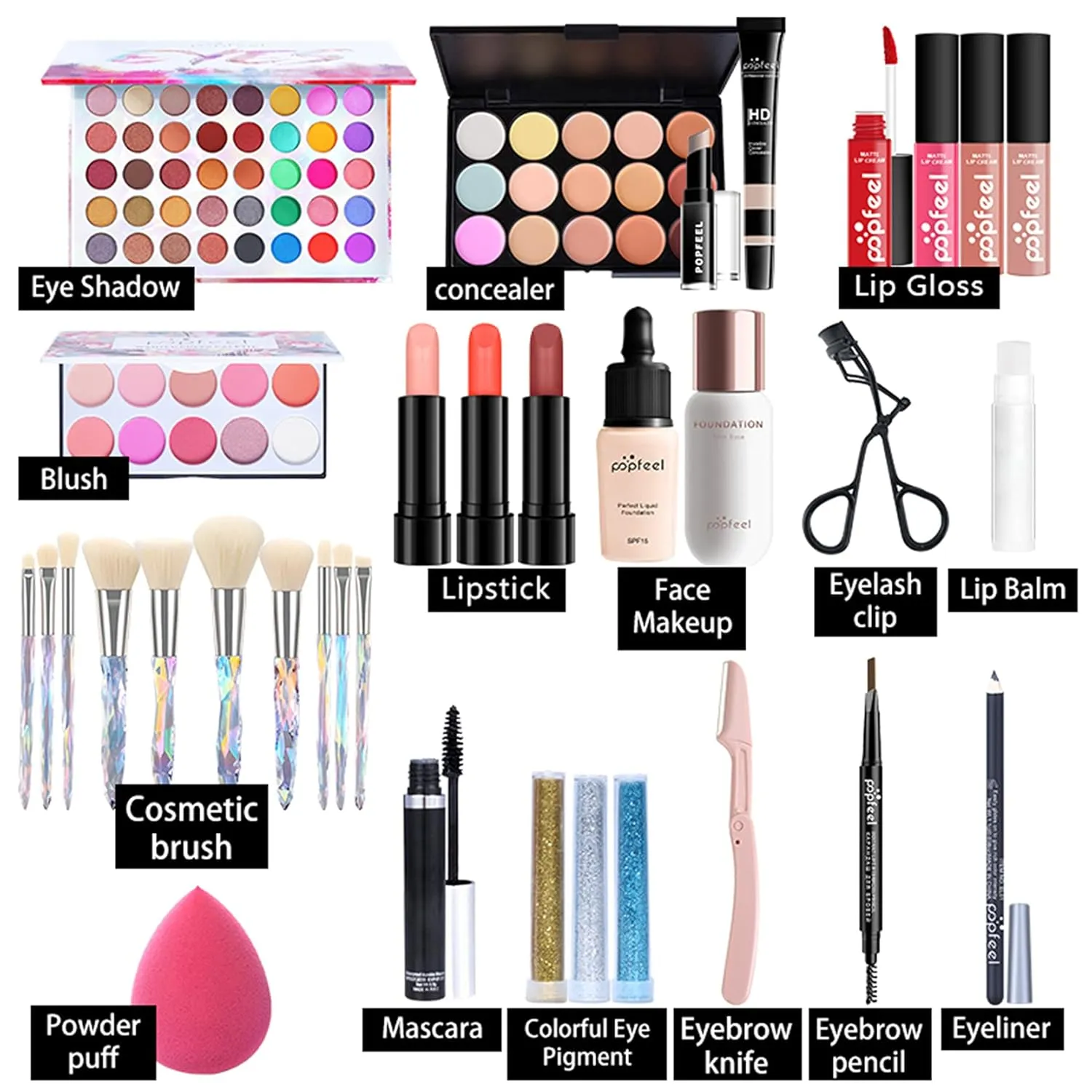 All-in-one Holiday Make up Gift Set | Makeup Kit for Women Full Kit Essential Starter Bundle Include Eyeshadow Palette Lipstick Blush Foundation Concealer Face Powder Mascara Lipgloss Brush