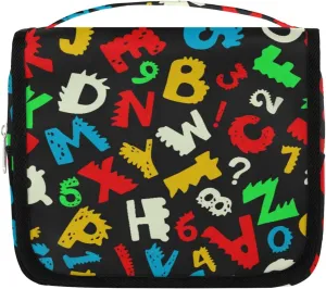 Alphabet Hanging Travel Toiletry Bag for Kids, Women Cosmetic Organizer Makeup Bag Pouch Men Shaving Dopp Kit Shower Bag With Sturdy Hook