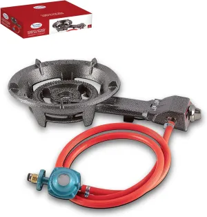 Alpine Cuisine 40,000 BTU Gas Stove Burner 13 Inch with Cast Iron legs | High-Pressure Cast-Iron Propane Burner & Hose - Kitchen Equipment & Camping Burner | Perfect for Home & Outdoor Cooking