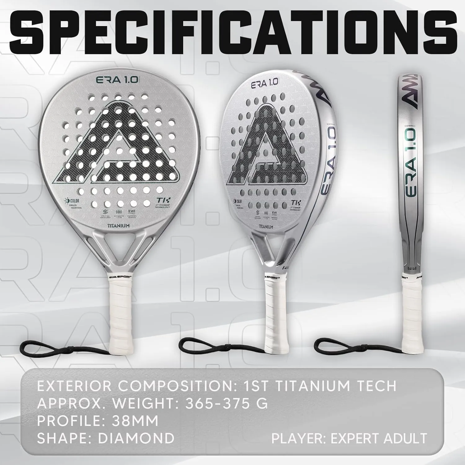 AMA SPORT ERA 1.0 Padel Racket Carbon Fiber Surface with EVA Memory Flex Foam Core Paddle Racket Lightweight Power & Precision Control Padel Racquet for Intermediate and Advanced Players