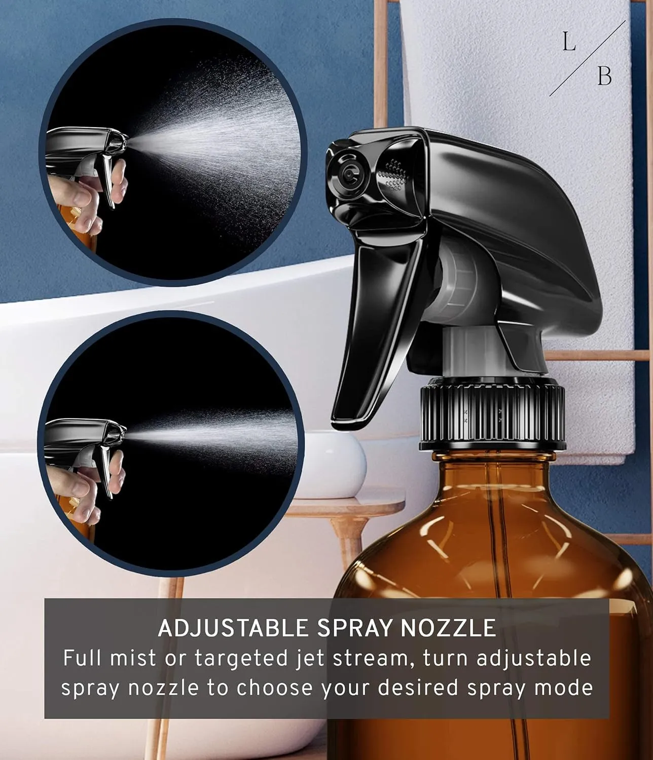 Amber Glass Spray Bottles 2 Pack, 16 Oz Refillable Empty Spray Bottle for Cleaning, Essential Oils, Hair, Plants, Adjustable Nozzle for Squirt and Mist, Bleach/Vinegar/Rubbing Alcohol Safe