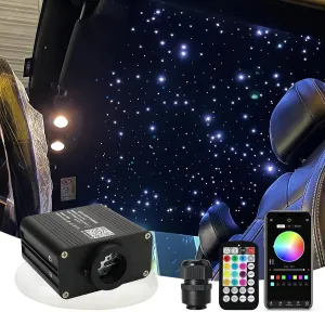 AMKI Updated 16W RGBW Fiber Optic Light Twinkle Sound Activated Mixed 460pcs 9.8ft Cables APP Remote Music Control Car Home Starlight Headliner Star Ceiling Light Kit 0.03in 0.04in 0.06in Strands