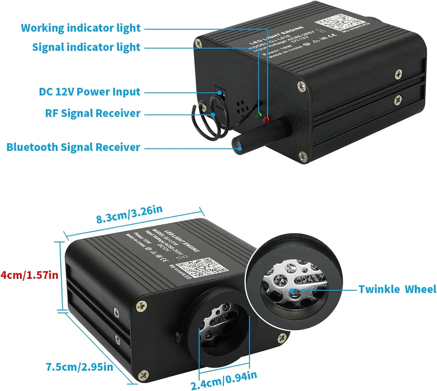 AMKI Updated 16W RGBW Fiber Optic Light Twinkle Sound Activated Mixed 460pcs 9.8ft Cables APP Remote Music Control Car Home Starlight Headliner Star Ceiling Light Kit 0.03in 0.04in 0.06in Strands