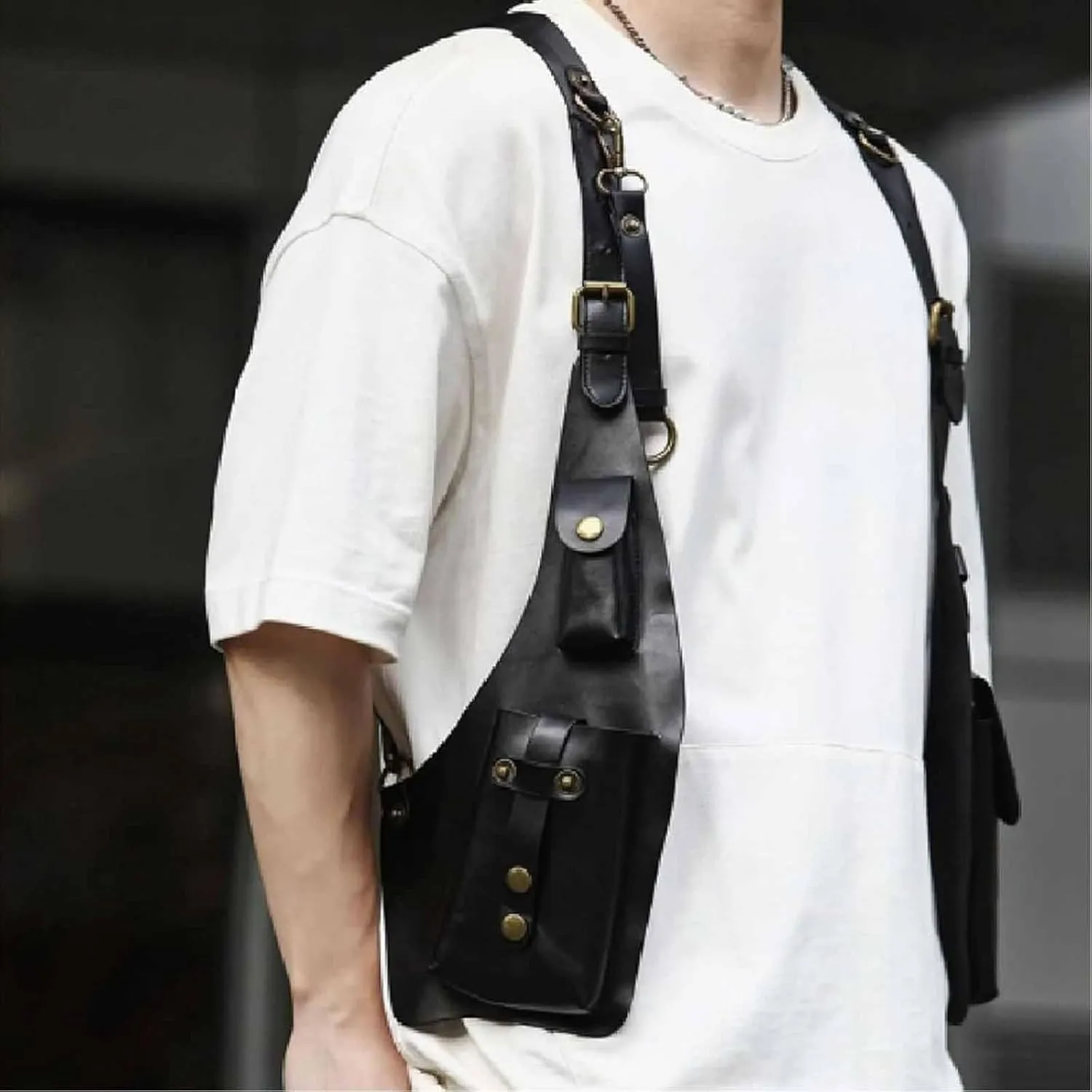 Anti-Theft Bag With Shoulder Harness, Anti Theft Harness Wallet for Men, Mens Leather Harness (Red)