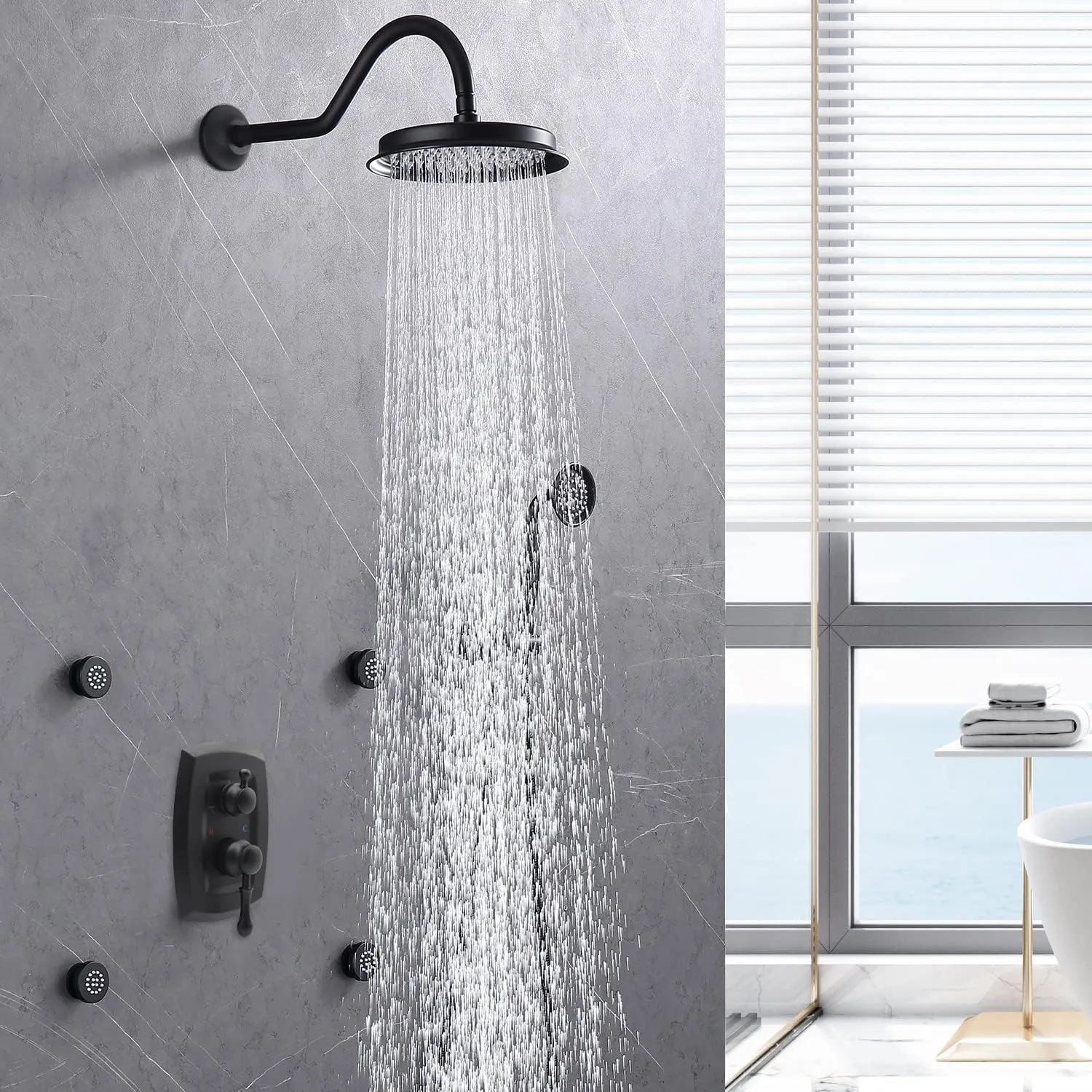 Antique 3 Way Function Shower Diverter Valve Matte Black Brass Concealed Faucet Mixer Valve Modern 2 Handles Style Rough-in Shower Valve Trim Kit