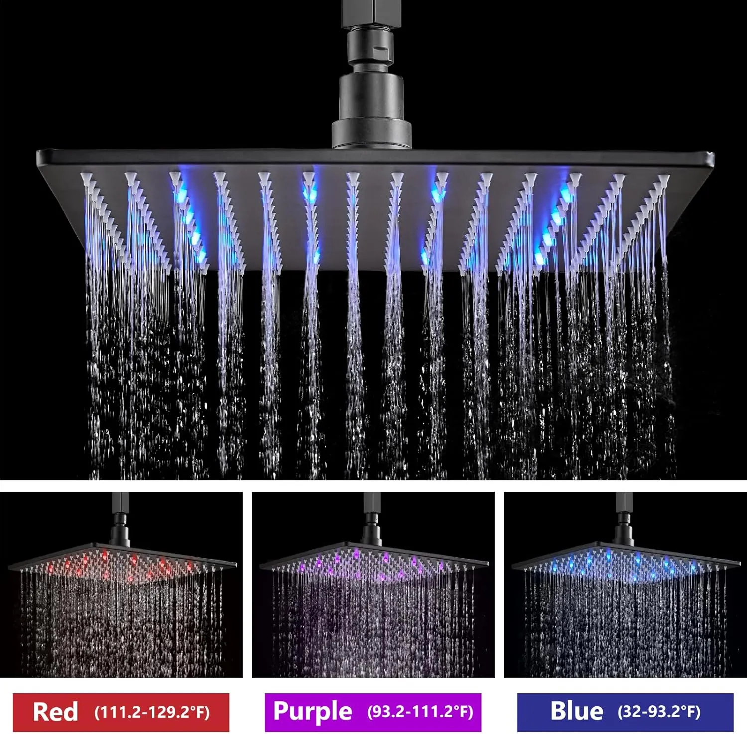 Aolemi Ceiling Mount Shower Faucet Set with Handheld Spray High Pressure Shower Faucets Sets Complete Rough-in Valve and Shower Trim Kit System Included Rainfall Matte Black 12 Inch LED Shower Head