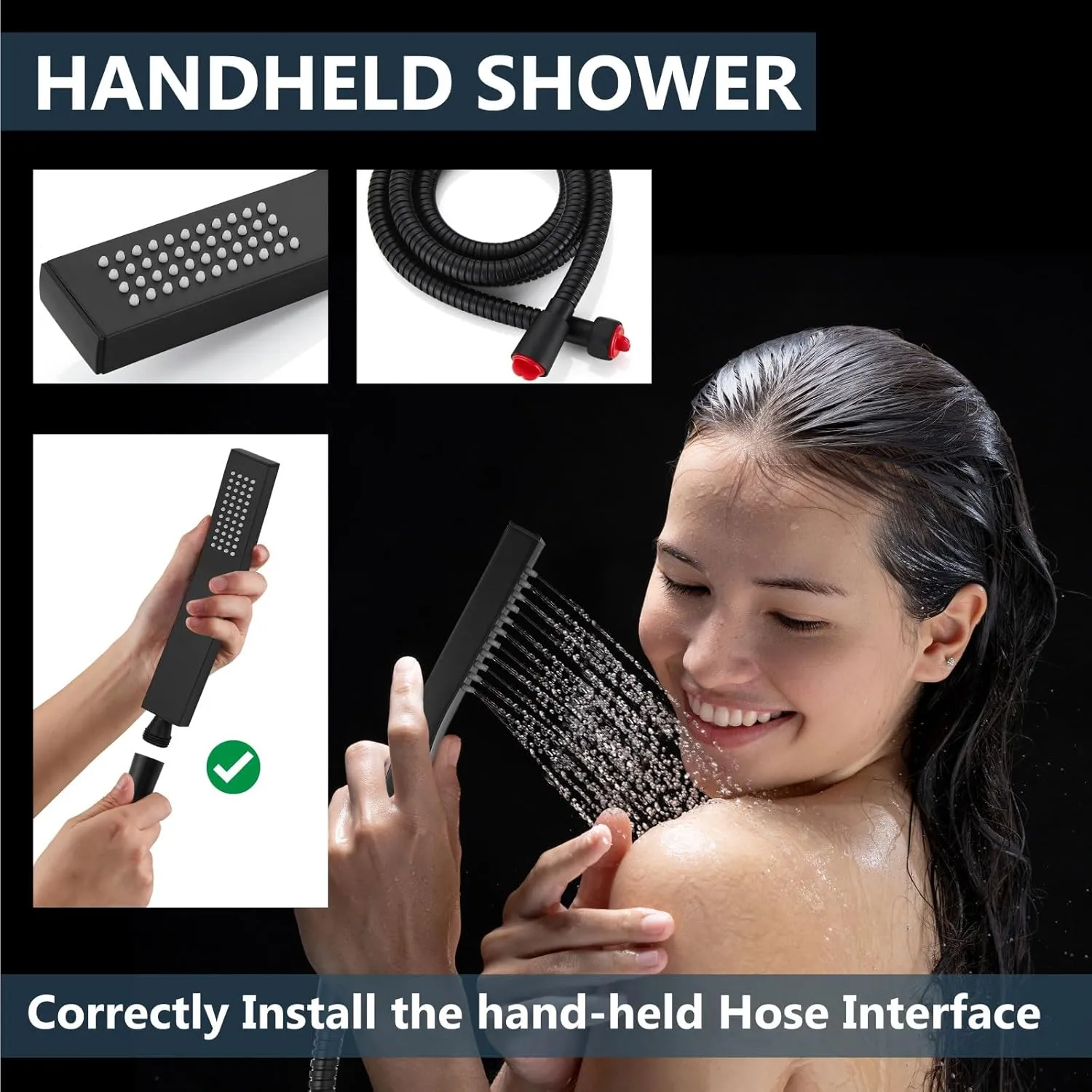 Aolemi Ceiling Mount Shower Faucet Set with Handheld Spray High Pressure Shower Faucets Sets Complete Rough-in Valve and Shower Trim Kit System Included Rainfall Matte Black 12 Inch LED Shower Head