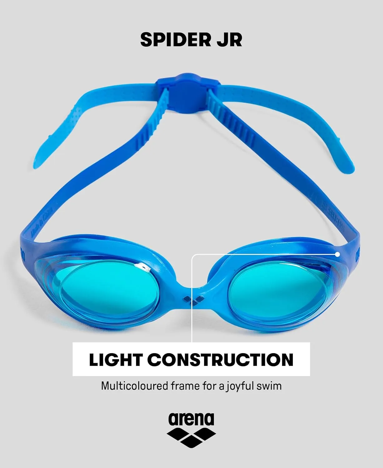 ARENA Unisex Youth Spider Junior Swim Goggles Girls and Boys Ages 6 to 12 Fogless Lenses Easy to Adjust Strap No Leak