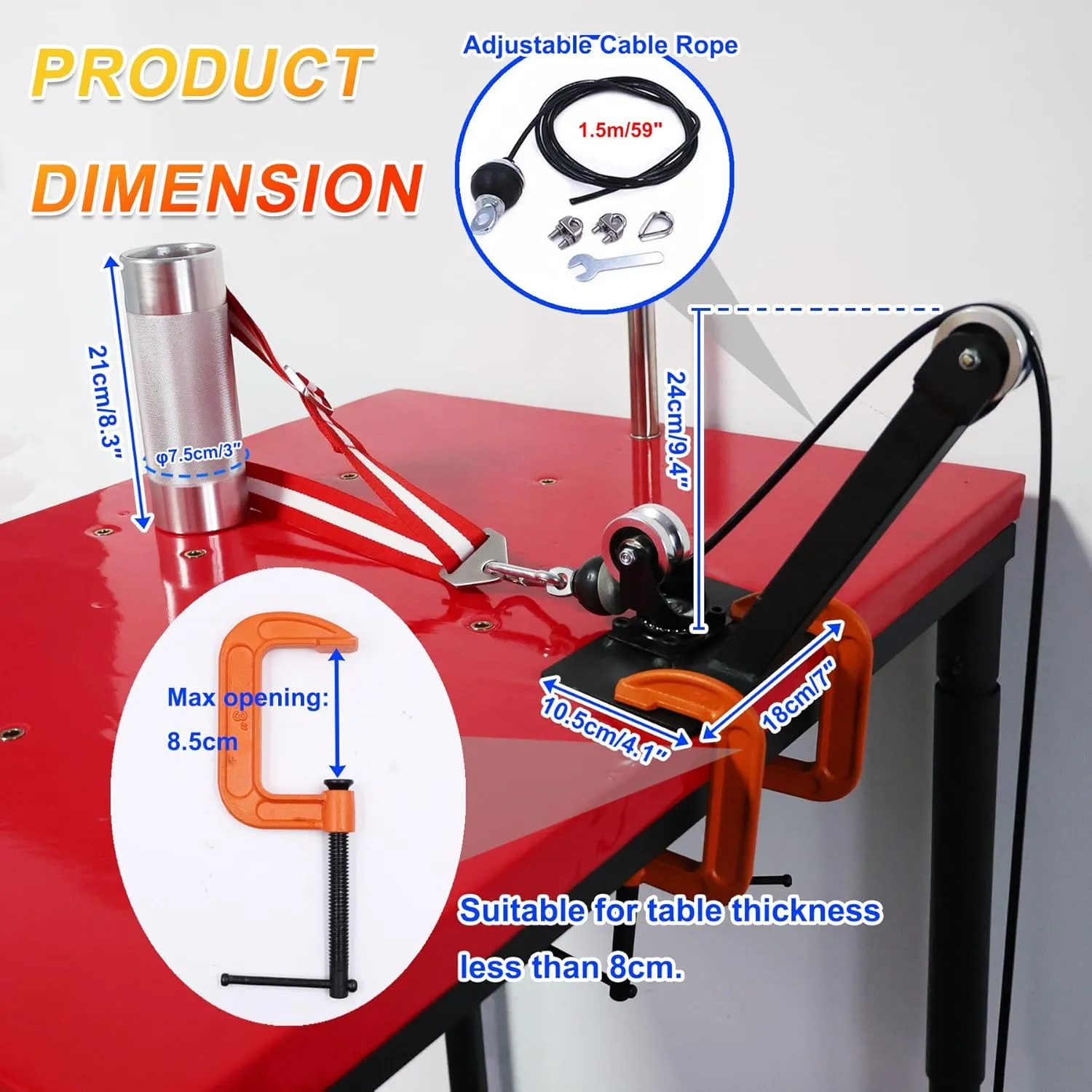 Arm Wrestling Pulley Training System Kit for Table Professional Forearm and Wrist Strengthener with Aluminum Rotating Pulleys Adjustable 1.5m Cable, Loading Pin and Training Strap for Home Gym Workout