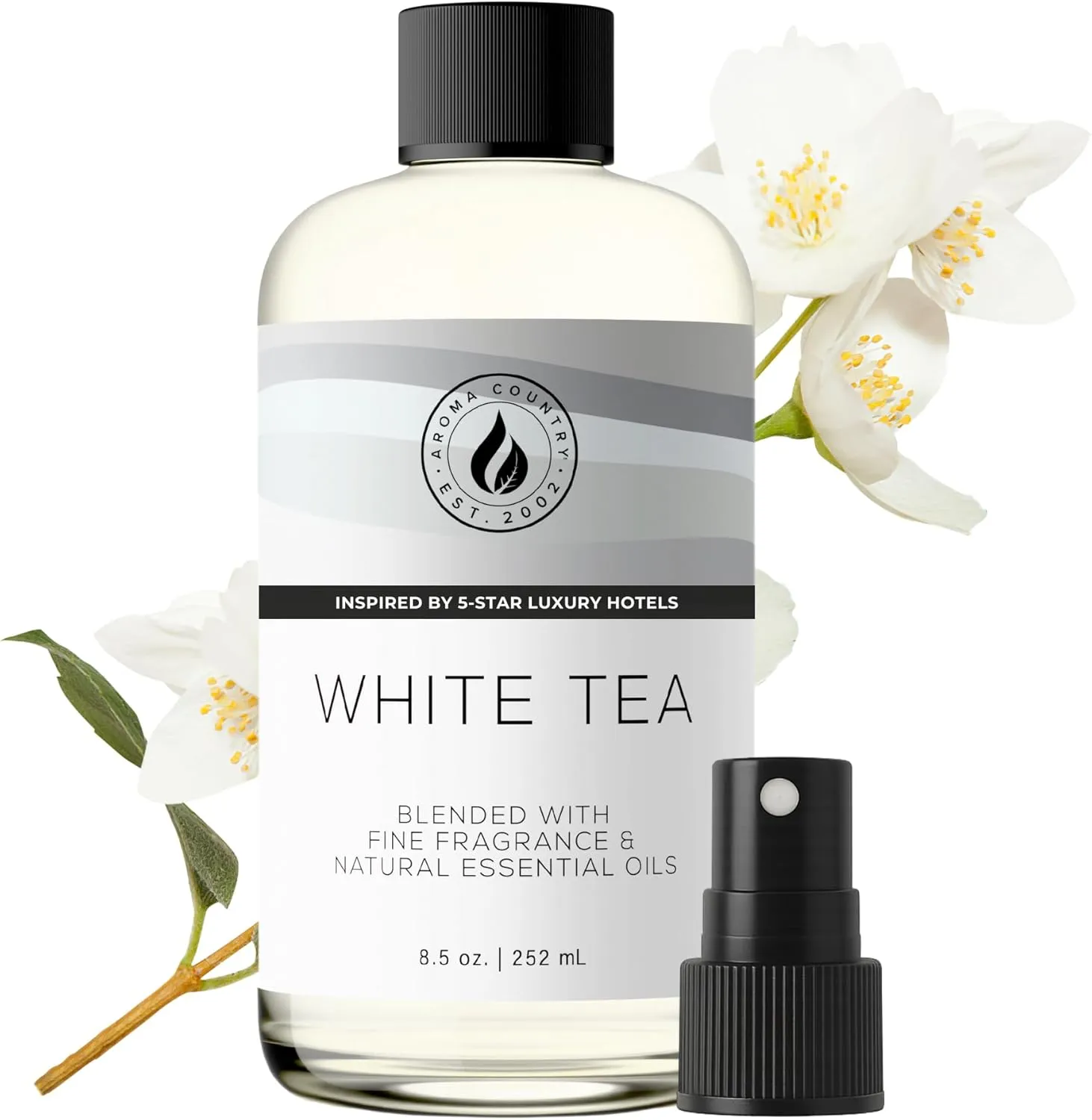 Aroma Country White Tea Diffuser Oil - Luxury Essential Oils for Diffuser Refill & Air Freshener Room Spray, Long-Lasting, Natural Home Fragrance and Hotel Scent for Diffusers & Machines (8.5 Fl Oz)