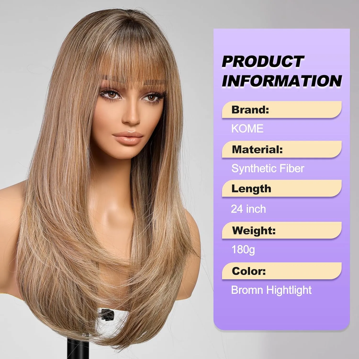 Ash Blonde Long Layered Wig with Bangs,Straight Hair Wigs for Women,Synthetic Heat Resistant Natural Looking Hair Wig for Party Cosplay Dality Use…