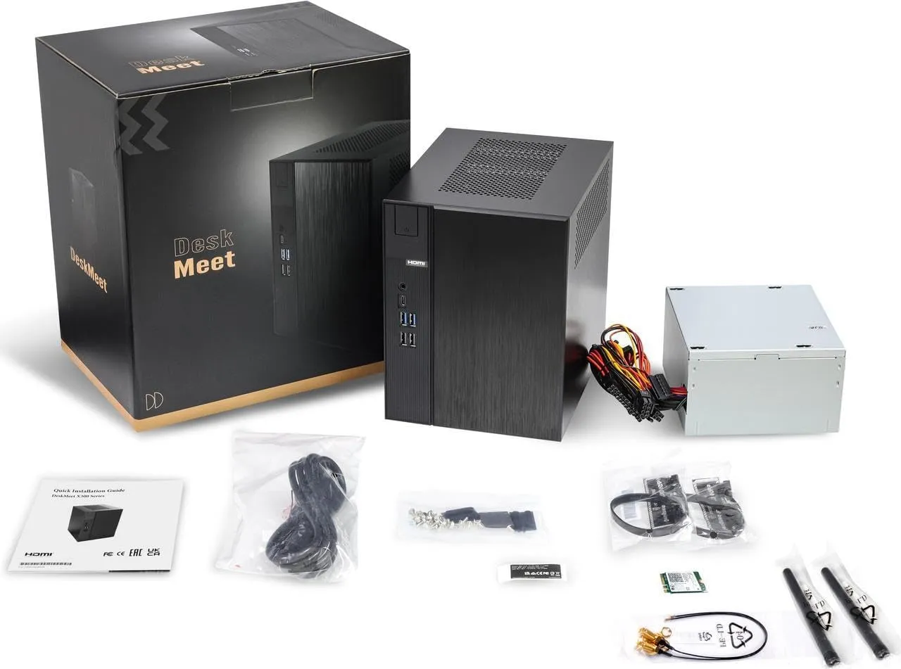 ASRock DeskMeet X300 Mini PC Barebone Kit – AMD AM4 Socket, Supports Ryzen 5000/4000/3000G CPUs, DDR4-3200MHz, PCIe 3.0 x16, Dual M.2, USB 3.2 Gen2 Type-C, 500W PSU (No CPU/RAM/Storage Included)