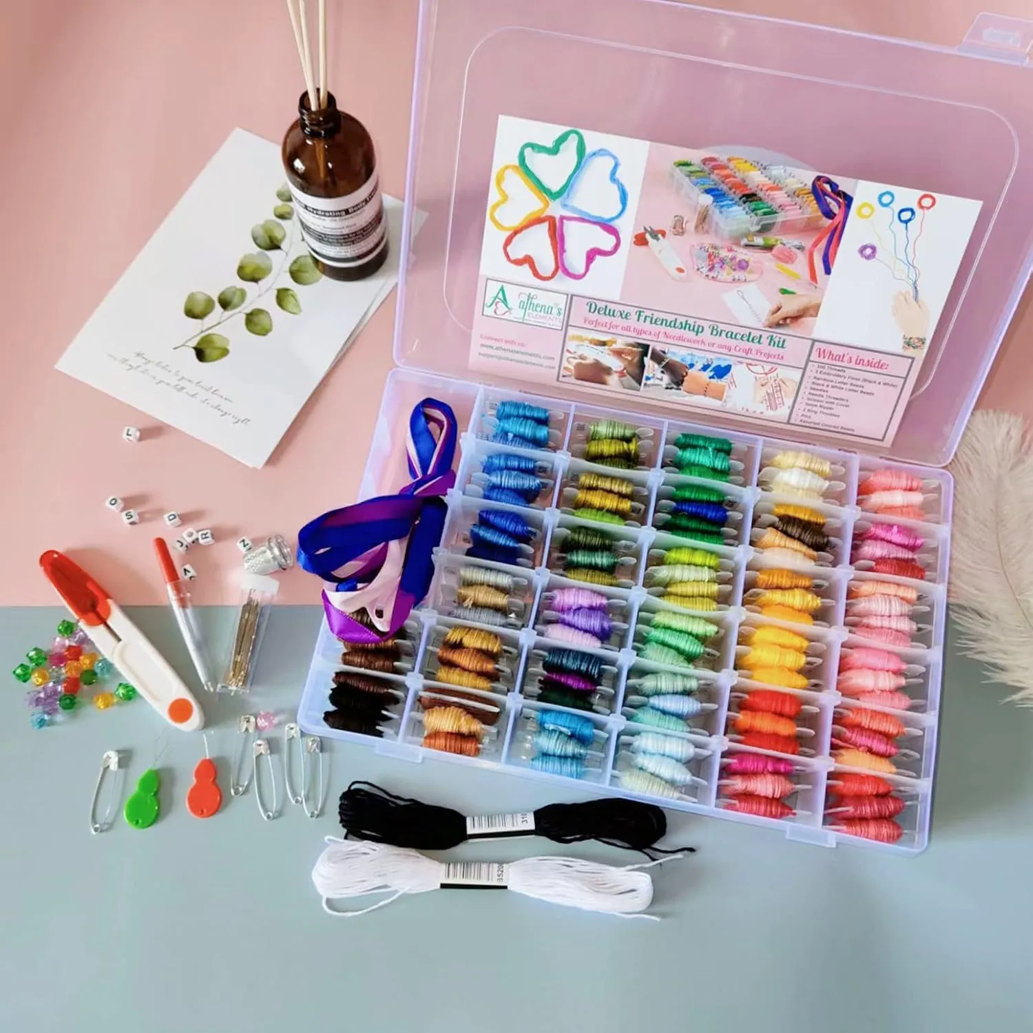 Athena's Elements - Embroidery Floss - 276 Pcs Cross Stitch Thread and Accessories - Perfect for Bracelet Making & DIY Embroidery Projects | Bonus Accessories Included