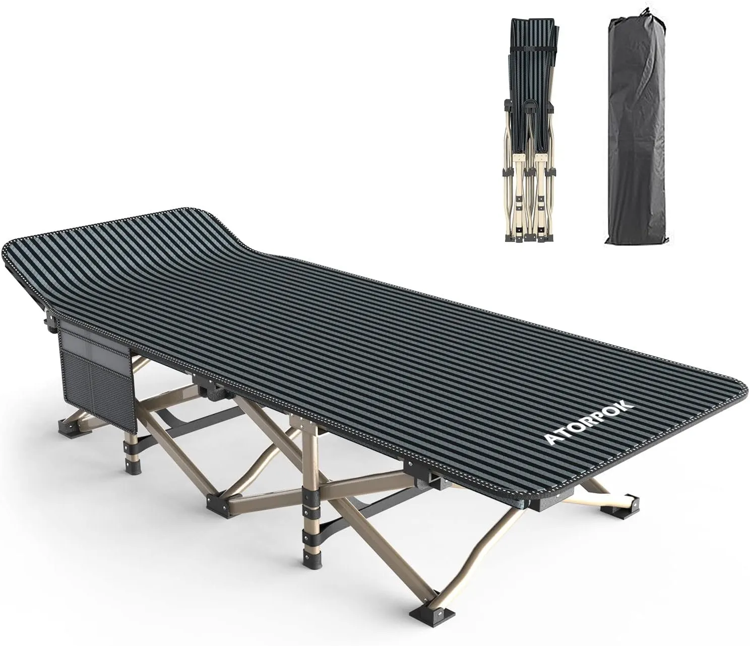 ATORPOK Camping Cot, Outdoor Folding Cot Bed with Pad and Pillow for Adults Heavy Duty Sleeping Cot with Carrying Bag, Portable Camp Cots for Camping Tent Travel Office (Blue)