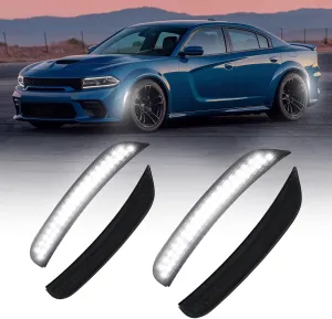 AUTOONE LED Side Marker Lights White Compatible With Dodge Charger 2015-2023, White Front & Rear Bumper Marker Lamps Smoked Len, 4PCS