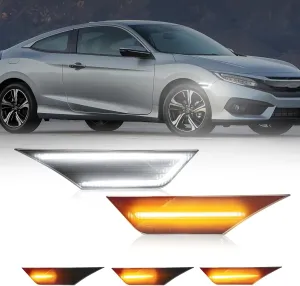 AUTOONE Switchback LED Side Marker Lights Compatible With 10th Gen Honda Civic 2016-2021, Amber Yellow Turn Signals & White Daytime Running Lights, Smoked Lens, Pack of 2
