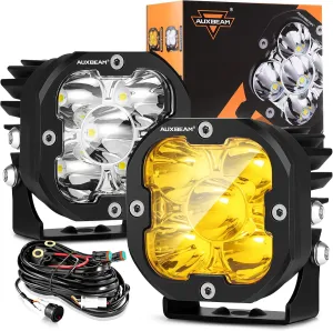 Auxbeam 3 inch LED Pods, 80W 9600LM Hyperspot Offroad LED Cube Light, XP-Ultra Series 30° Focused White Spot Light & Amber Fog Lights Universal Auxiliary Driving Lights for Trucks ATV UTV Jeep