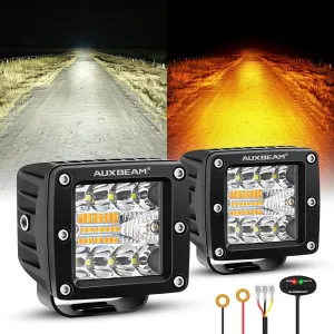 Auxbeam 6 Modes Amber White Series, 3Inch 72W LED Cubes Dual Color Off-Road Strobe Lights, Flood Spot Combo Offroad Fog Ditch Lights Flashing Warning Hood Bumper Roof, Pair