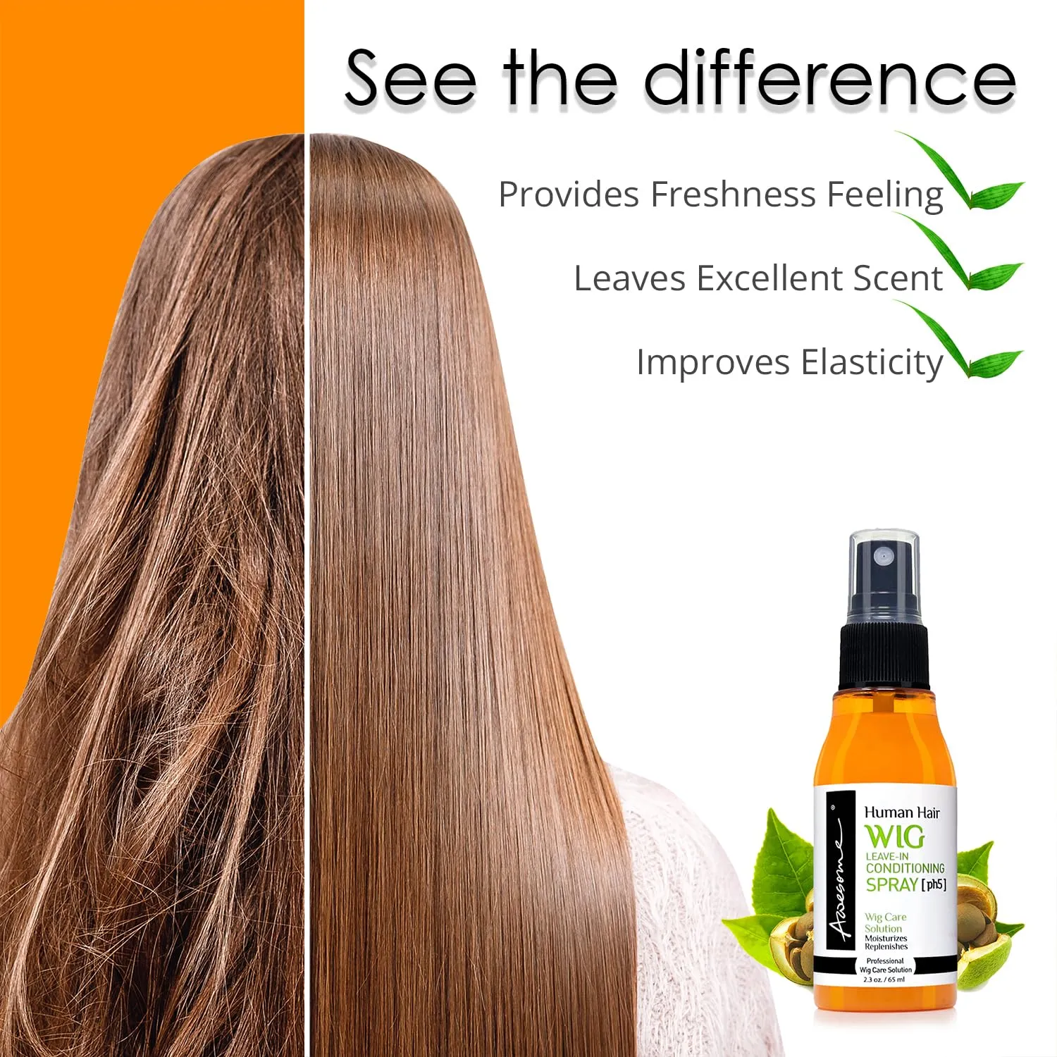 Awesome Human Hair Wig Leave in Conditioner Spray, pH5, Promoting Silkiness, Shine & Freshness I Preventing Dryness, Travel size 2.3 fl oz (1 set of 2)
