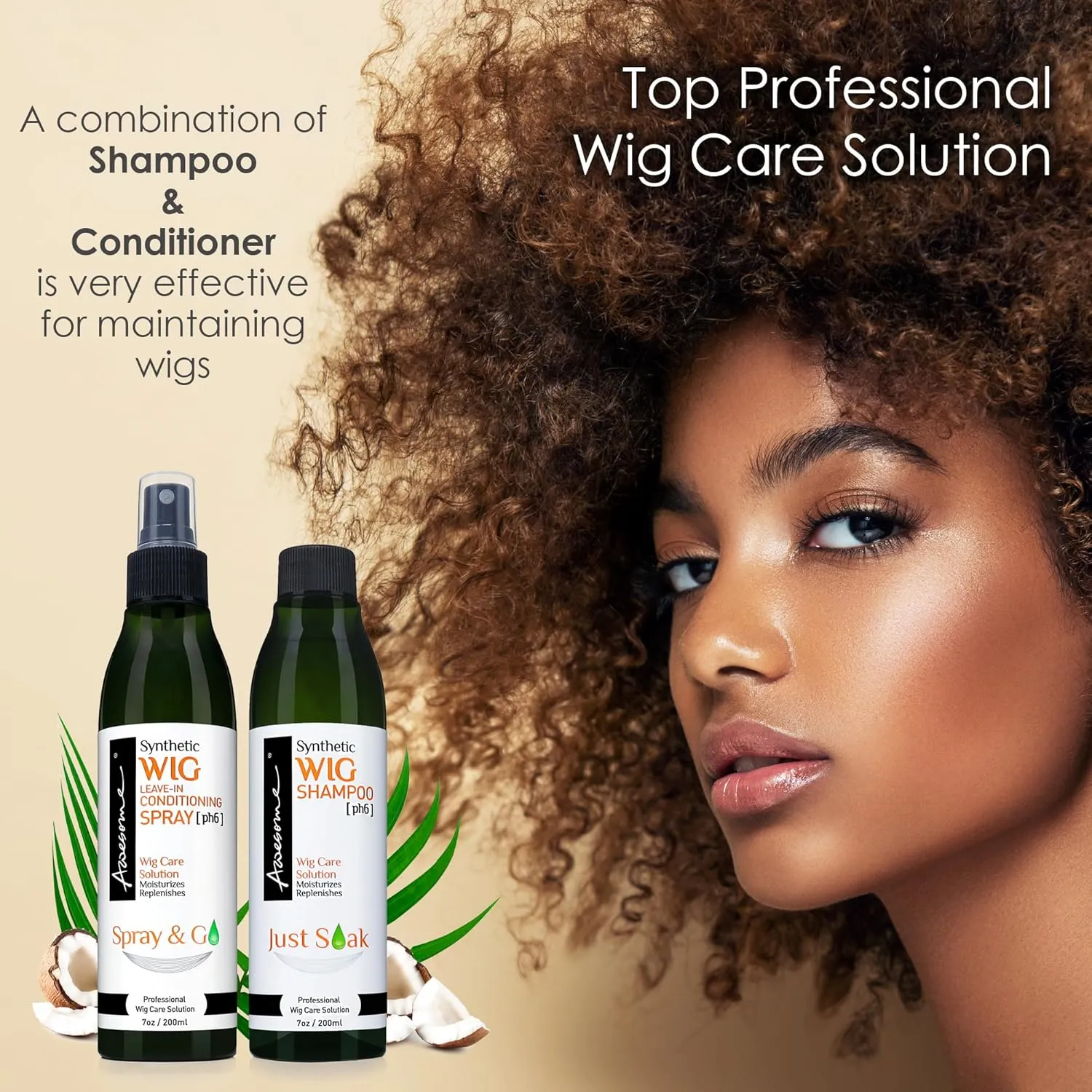Awesome Synthetic Wig Leave-in Conditioner Spray, pH6, Professional Wig Care Solution, Detangle Spray, Moisturizes & Replenishes Synthetic Wigs, Easy Combing, Contains Coconut Oil, 7 fl oz