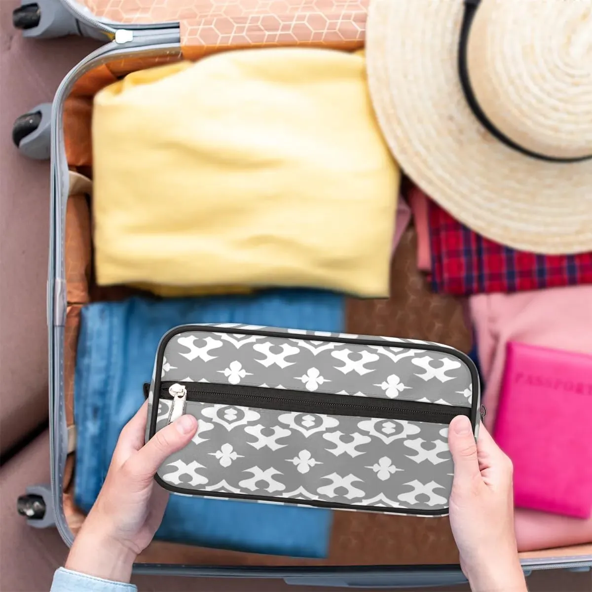 Aztec Toiletry Bag for Women Abstract Geometric Waterproof Cosmetic Makeup Bag Toiletry Shaving Bag for Men Bathroom Travel Storage Bags with Handle