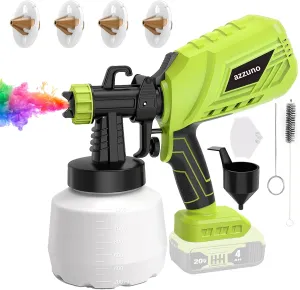 AZZUNO Cordless Paint Sprayer 32000RPM High Speed for Dewalt 20V MAX Battery, HVLP Spray Paint Gun with 4 Copper Nozzles and 3 Patterns for Furniture Home House Painting (Battery Not Included)