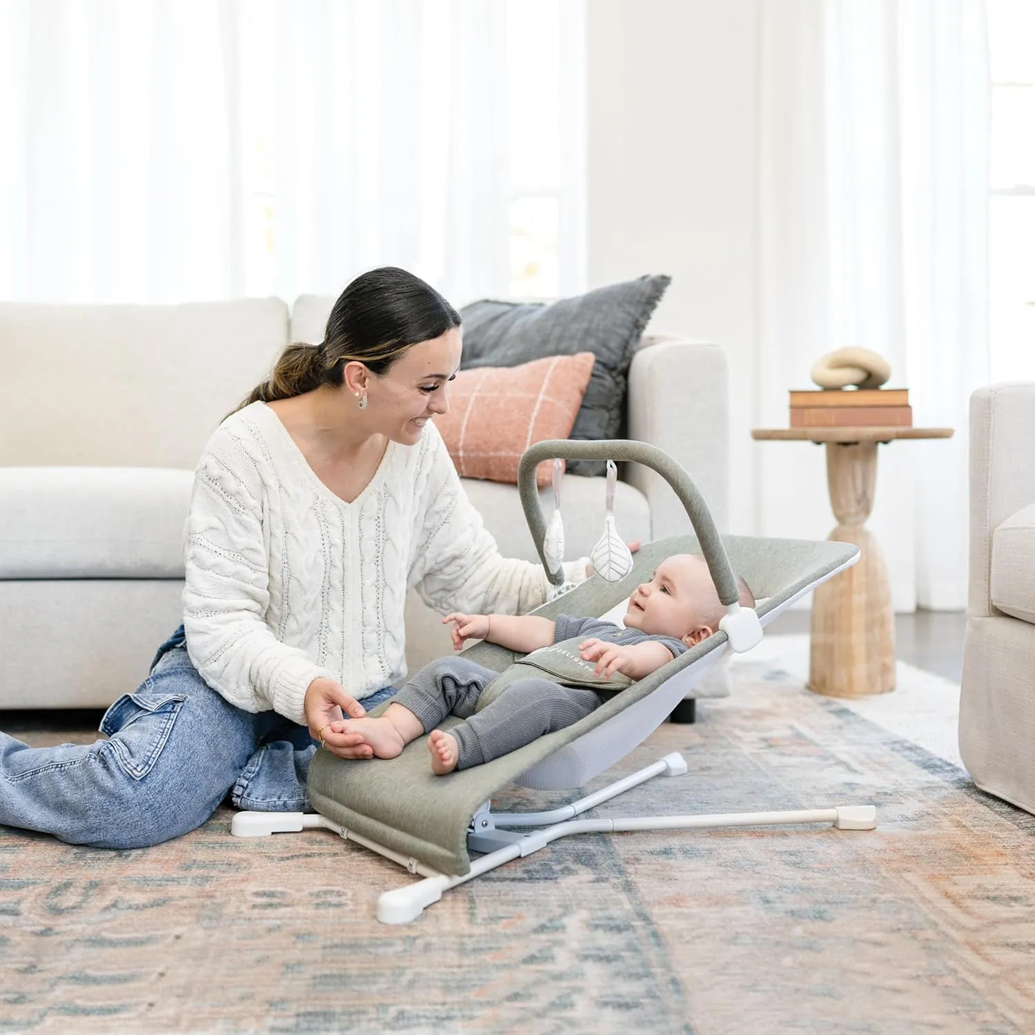Baby Delight Highland Baby Bouncer | Infant | 0 – 6 Months | 3-Position Recline | Sage Tweed