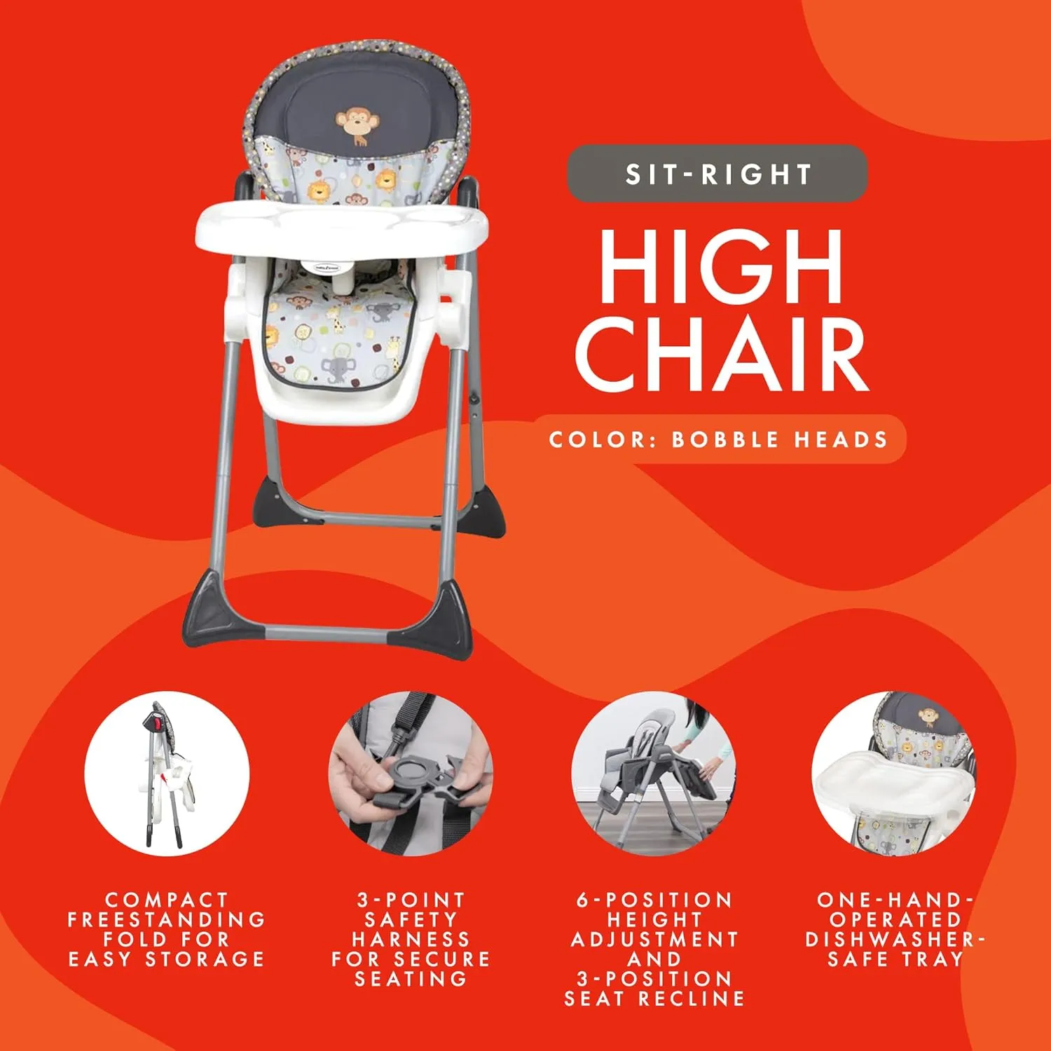 Baby Trend Sit-Right High Chair, Bobble Heads