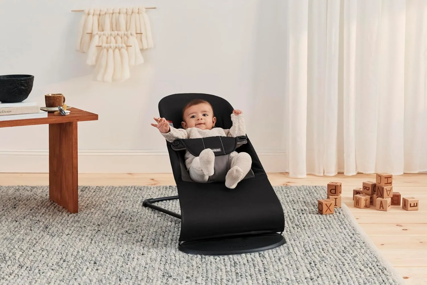 BabyBjörn Bouncer Balance Soft, Black/Dark Gray, Woven | 2-in-1 Adjustable Baby Bouncer Seat and Toddler Chair, Newborn to Toddler (8-29 lbs), 4 Positions, Lightweight & Portable