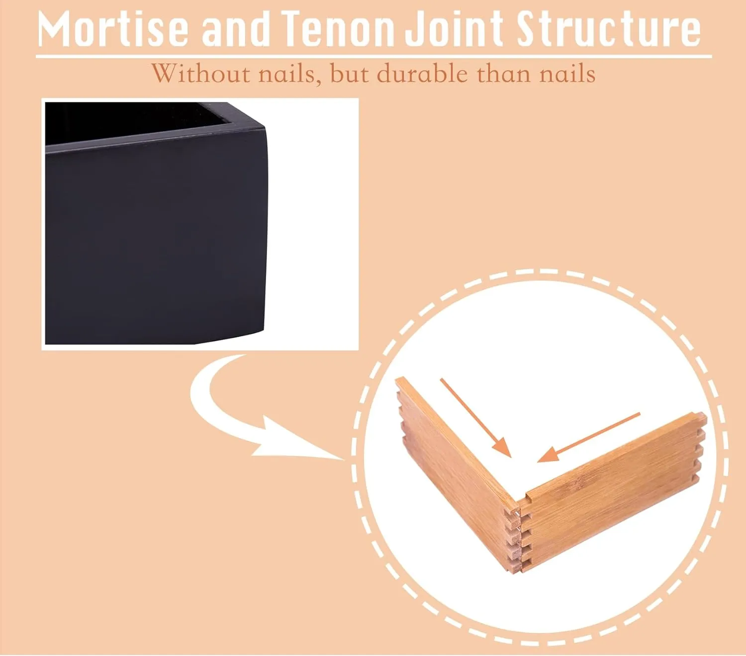Bamboo Drawer Organizer Box for Office Home Black Orgnizer Boxes Office Organizer Boxes, Black 12"*4"