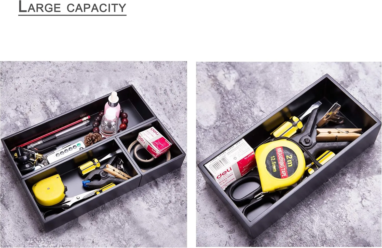 Bamboo Drawer Organizer Box for Office Home Black Orgnizer Boxes Office Organizer Boxes, Black 12"*4"