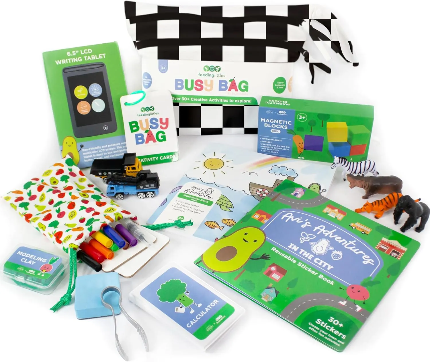 BapronBaby Feeding Littles Busy Bag (Black Checkerboard) - Toddler Travel Activity Kit, Restaurant Activity Kit for Independent and Family-Wide Play, Age 3 